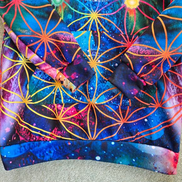 Yes We Vibe Groovy Chakra Peace Hoodie size Large Tunic Length Kangaroo Pocket - Picture 4 of 10